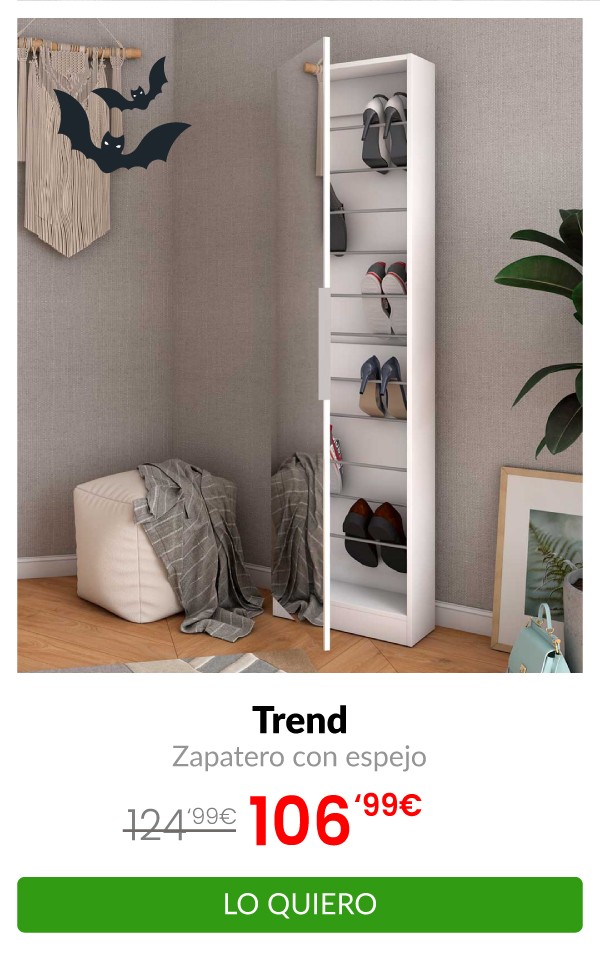 Zapatero Trend 1 puerta + espejo 180x50x20 cm